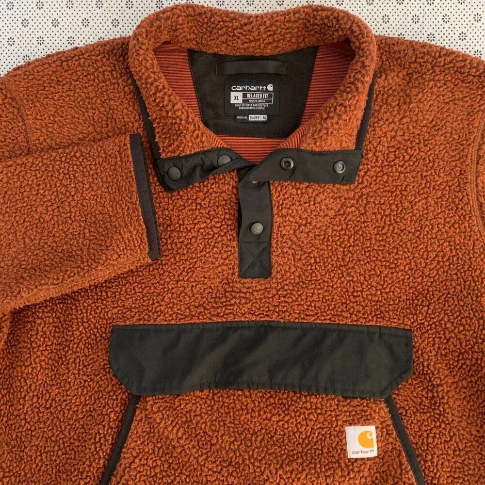Carhartt OJ4991 Relaxed Fit Sherpa Fleece Snap Pullover Men XL Rust Brown